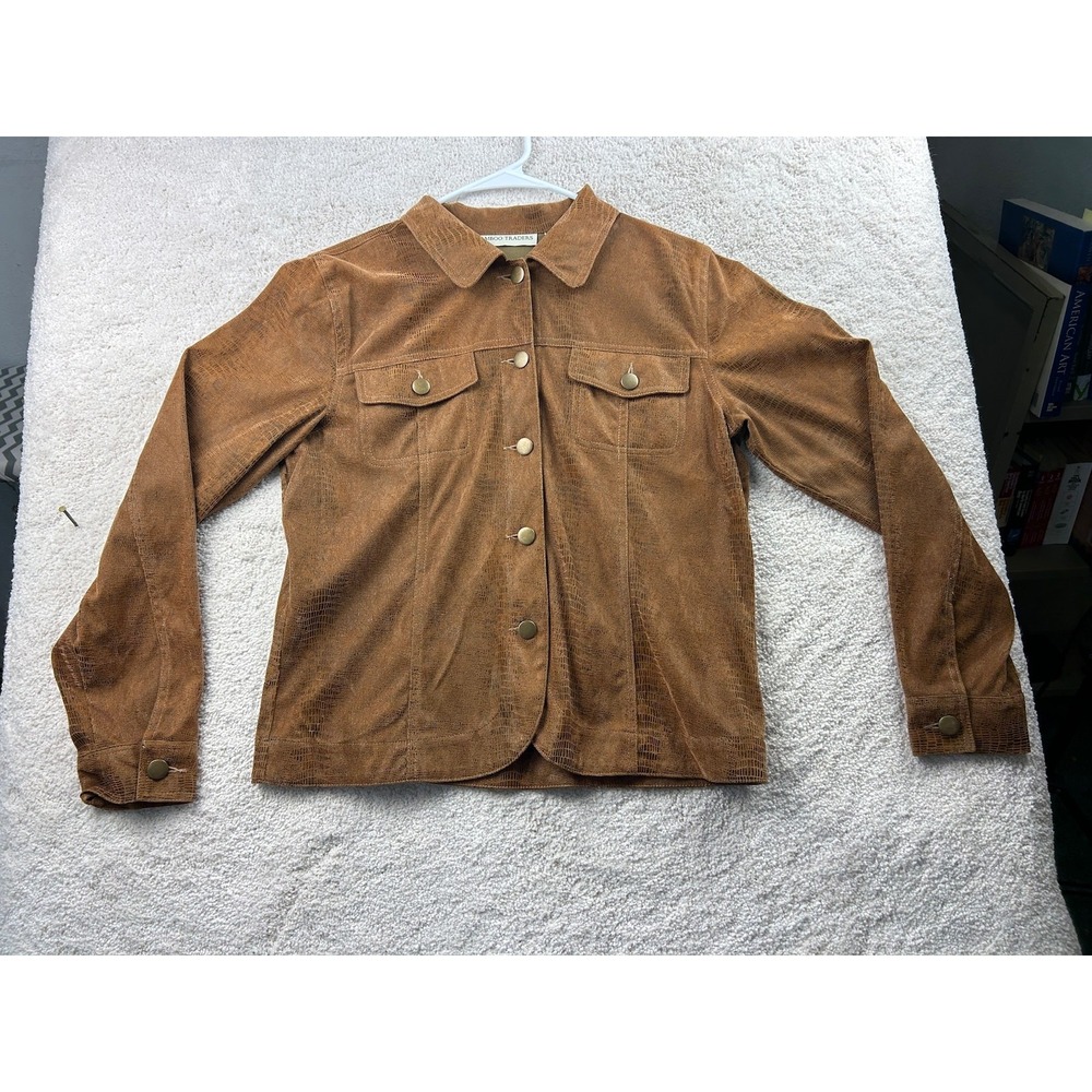 Bamboo Traders‎ Jacket Womens Small Faux Suede Croc Print Button Western